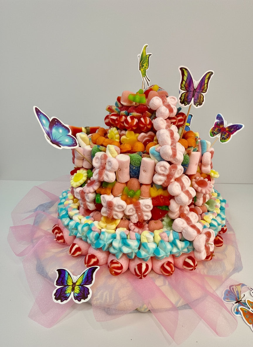 torta a tre piani tema farfalla senza glutine